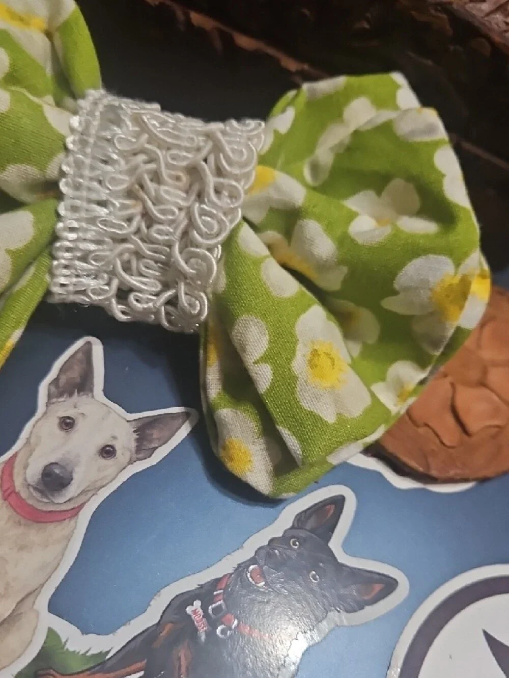 Hand Crafted Pet Collar Floral Bow Tie Lace Accent NEW